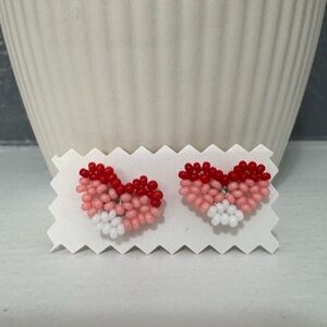 Huichol Beaded Heart Stud Earrings